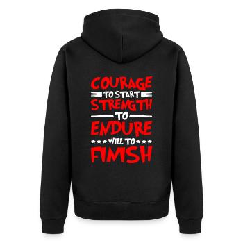 Courage To Start, Strength Endure, Will To Finish6 - Unisex Premium Organic Zip Hoodie - black - Back - Nico (187cm)