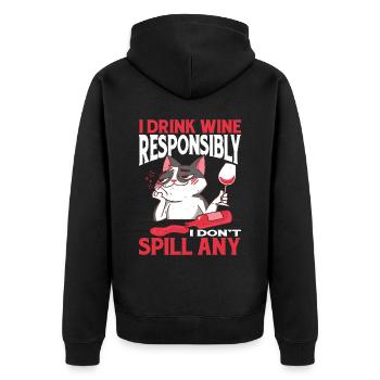 I Drink Wine Responsibly, I Don't Spill Any 2 - Unisex Premium Bio Zip Hoodie - Schwarz - Hinten - Nico (187cm)