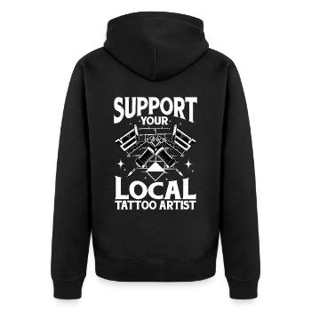 Support Your Local Tattoo Artist 2 - Unisex Premium Bio Zip Hoodie - Schwarz - Hinten - Nico (187cm)