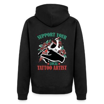 Support Your Local Tattoo Artist 3 - Unisex Premium Bio Zip Hoodie - Schwarz - Hinten - Nico (187cm)