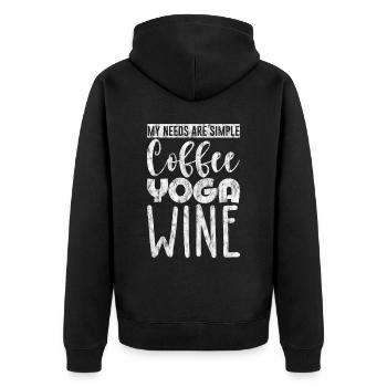 My Needs Are Simple, Coffee Yoga Wine 3 - Unisex Premium Bio Zip Hoodie - Schwarz - Hinten - Nico (187cm)