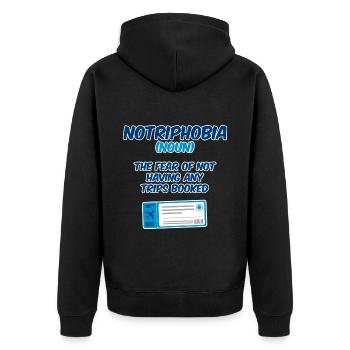 Notriphobia, The Fear Of Not Having Trips Booked 4 - Unisex Premium Bio Zip Hoodie - Schwarz - Hinten - Nico (187cm)