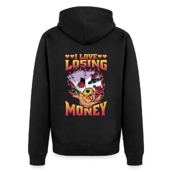 I Love Losing Money 5 - Unisex Premium Bio Zip Hoodie - Schwarz - Hinten - Nico (187cm)