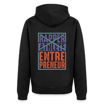 Rapper Athlete Entrepreneur 36 - Unisex Premium Bio Zip Hoodie - Schwarz - Hinten - Nico (187cm)