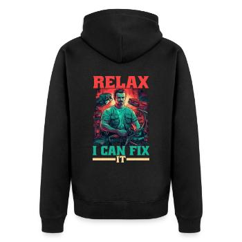 Relax I Can Fix It 17 - Unisex Premium Organic Zip Hoodie - black - Back - Nico (187cm)