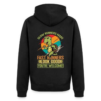 Slow Runners Make Fast Runners Look Good 13 - Unisex Premium Bio Zip Hoodie - Schwarz - Hinten - Nico (187cm)