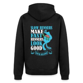 Slow Runners Make Fast Runners Look Good 14 - Unisex Premium Bio Zip Hoodie - Schwarz - Hinten - Nico (187cm)
