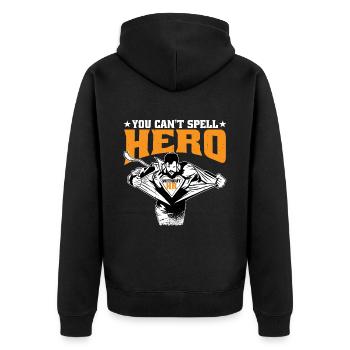 You Can't Spell Hero Without Hr 7 - Unisex Premium Bio Zip Hoodie - Schwarz - Hinten - Nico (187cm)