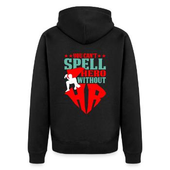 Vous ne pouvez pas épeler Hero sans Hr 5 - Veste à capuche bio Premium Unisexe - noir - Dos - Nico (187cm)