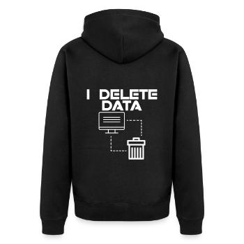 I Delete Data 2 - Unisex Premium Bio Zip Hoodie - Schwarz - Hinten - Nico (187cm)