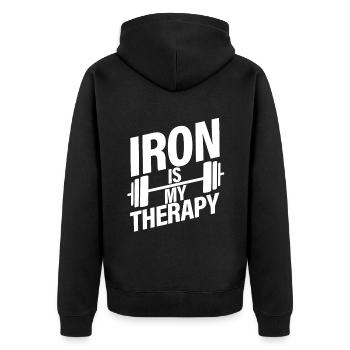 Iron Is My Therapy - Unisex Premium Organic Zip Hoodie - black - Back - Nico (187cm)