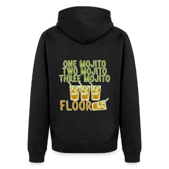 One Mojito Two Mojito Three Mojito Floor 4 - Unisex Premium Bio Zip Hoodie - Schwarz - Hinten - Nico (187cm)