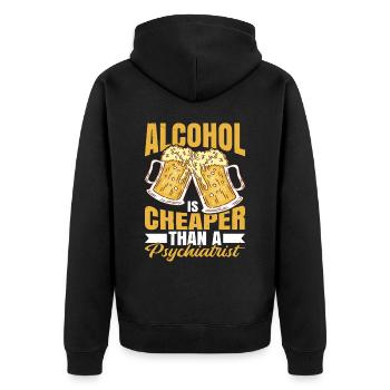 Alcohol Is Cheaper Than A Psychiatrist 2 - Unisex Premium Bio Zip Hoodie - Schwarz - Hinten - Nico (187cm)