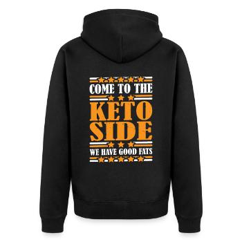Come To The Keto Side, We Have Good Fats 4 - Unisex Premium Organic Zip Hoodie - black - Back - Nico (187cm)