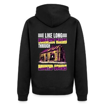 I Like Long Romantic Walks Through Haunted Houses - Unisex Premium Organic Zip Hoodie - black - Back - Nico (187cm)