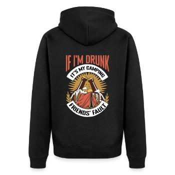 If I'm Drunk It's My Camping Friends' Fault - Unisex Premium Bio Zip Hoodie - Schwarz - Hinten - Nico (187cm)