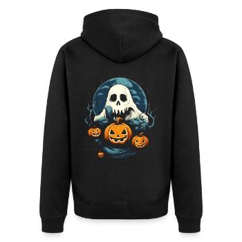 Fantôme, Fantôme, Lune, Citrouille, Halloween, Costume - Veste à capuche bio Premium Unisexe - noir - Dos - Nico (187cm)