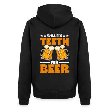 Will Fix Teeth For Beer - Unisex Premium Organic Zip Hoodie - black - Back - Nico (187cm)