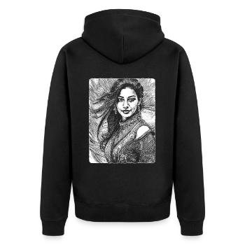 Powerfrauen im Rampenlicht: T-Shirt für Rock-Ladys - Unisex Premium Bio Zip Hoodie - Schwarz - Hinten - Nico (187cm)