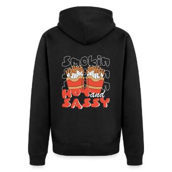 Smokin Hot and Sassy funny cigarette quote - Unisex Premium Organic Zip Hoodie - black - Back - Nico (187cm)