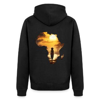 Afrika Landkarte Kontinent Umriss Sonnenuntergang - Unisex Premium Bio Zip Hoodie - Schwarz - Hinten - Nico (187cm)