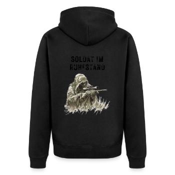 Retired soldier - Unisex Premium Organic Zip Hoodie - black - Back - Nico (187cm)