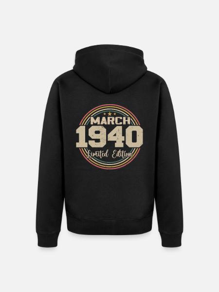 Awesome Since March 1940 Birthday 1940 Gift - Unisex Premium Organic Zip Hoodie - black