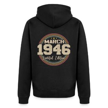 Awesome seit März 1946 Geburtstag 1946 Geschenk - Unisex Premium Bio Zip Hoodie - Schwarz - Hinten - Nico (187cm)
