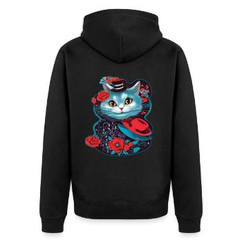 Chat mignon avec chapeau et roses - Veste à capuche bio Premium Unisexe - noir - Dos - Nico (187cm)