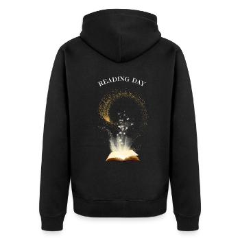 Reading Day - Unisex Premium Organic Zip Hoodie - black - Back - Nico (187cm)