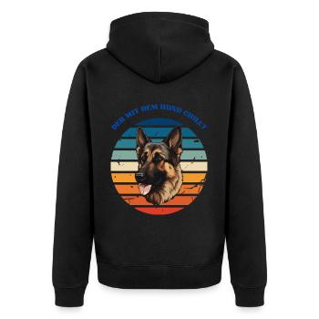 Der mit dem schäferhund chillt - Unisex Premium Bio Zip Hoodie - Schwarz - Hinten - Nico (187cm)
