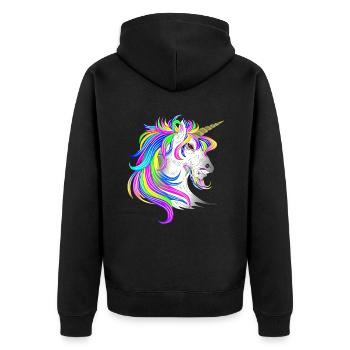 Einhorn wütend - Unisex Premium Bio Zip Hoodie - Schwarz - Hinten - Nico (187cm)
