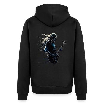 Gitarrist E-Gitarre Splash Musik Rock Punk Metal - Unisex Premium Bio Zip Hoodie - Schwarz - Hinten - Nico (187cm)