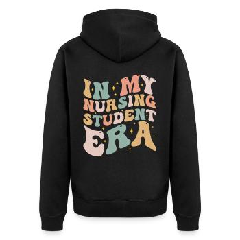 In meiner Schulkrankenschwester-Ära In meiner Krankenpflegeschüler-Ära - Unisex Premium Bio Zip Hoodie - Schwarz - Hinten - Nico (187cm)
