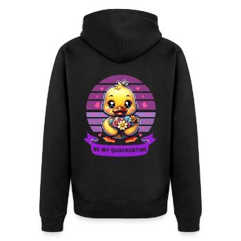 Charming Cartoon Duck Holding Flowers Valentines - Unisex Premium Organic Zip Hoodie - black - Back - Nico (187cm)
