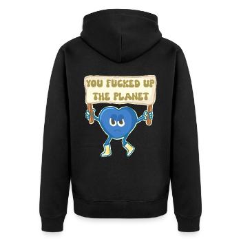 Climat activiste mascotte retro - Veste à capuche bio Premium Unisexe - noir - Dos - Nico (187cm)