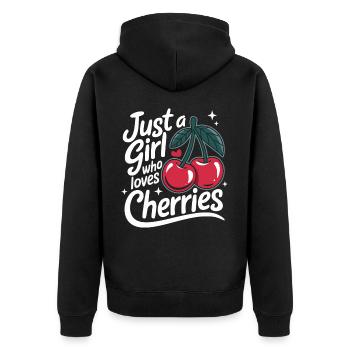 Kirsche Kirschen Früchte Essen - Unisex Premium Bio Zip Hoodie - Schwarz - Hinten - Nico (187cm)