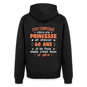 Frau Prinzessin Geburtstag 60 Jahre - Unisex Premium Bio Zip Hoodie - Schwarz - Hinten - Nico (187cm)