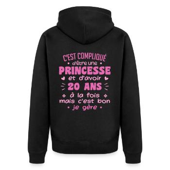Femme Princesse Anniversaire 20 Ans - Veste à capuche bio Premium Unisexe - noir - Dos - Nico (187cm)