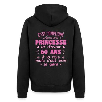Frau Prinzessin Geburtstag 60 Jahre - Unisex Premium Bio Zip Hoodie - Schwarz - Hinten - Nico (187cm)