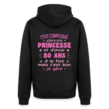 Woman Princess Birthday 80 Years - Unisex Premium Organic Zip Hoodie - black - Back - Nico (187cm)