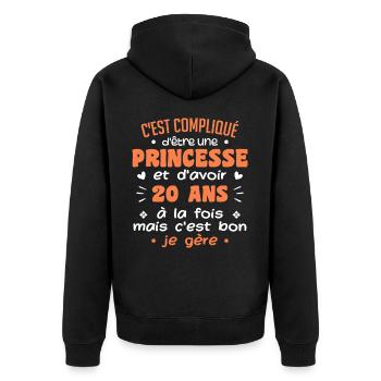 Femme Princesse Anniversaire 20 Ans - Veste à capuche bio Premium Unisexe - noir - Dos - Nico (187cm)