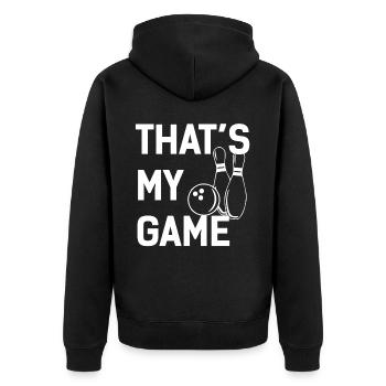 My Game Is Bowling - Unisex Premium Organic Zip Hoodie - black - Back - Nico (187cm)