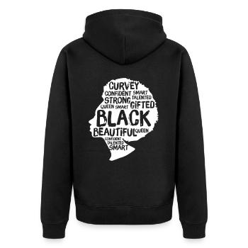 Black Woman - Unisex Premium Organic Zip Hoodie - black - Back - Nico (187cm)