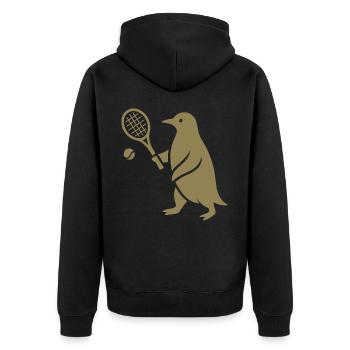 Minimalistischer Pinguin Tennisspieler - Unisex Premium Bio Zip Hoodie - Schwarz - Hinten - Nico (187cm)