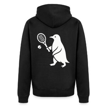 Minimalistischer Pinguin Tennisspieler - Unisex Premium Bio Zip Hoodie - Schwarz - Hinten - Nico (187cm)