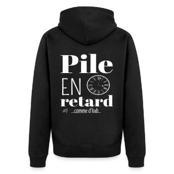 Pile en retard humour phrase drôle cadeau - Veste à capuche bio Premium Unisexe - noir - Dos - Nico (187cm)