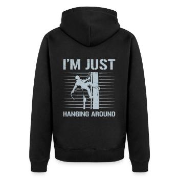 Ich hänge nur für einen Baumpfleger herum - Unisex Premium Bio Zip Hoodie - Schwarz - Hinten - Nico (187cm)