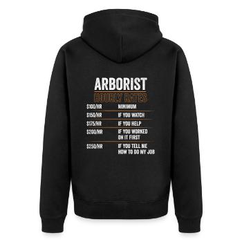 Baumpfleger Stundensätze für einen Baumpfleger - Unisex Premium Bio Zip Hoodie - Schwarz - Hinten - Nico (187cm)