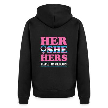 Sie Ihre Ihre Respektieren Sie meine Pronomen Lgbt Rechte Lgbt - Unisex Premium Bio Zip Hoodie - Schwarz - Hinten - Nico (187cm)